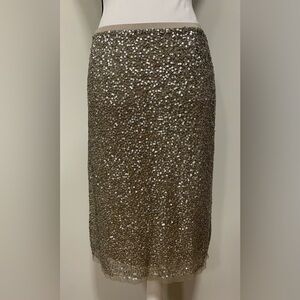 Talbots Skirt Sequin Sparkly Evening Party Cocktail Midi Gold Lined Womens M